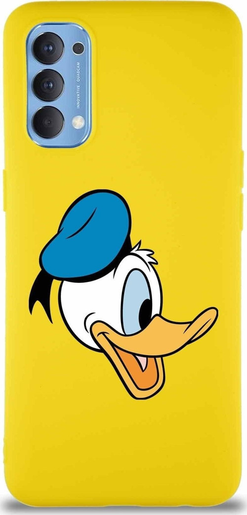 Oppo Reno 4 Soft Premier Kapak Donald Duck-F Tasarımlı Silikon Kılıf - Sarı