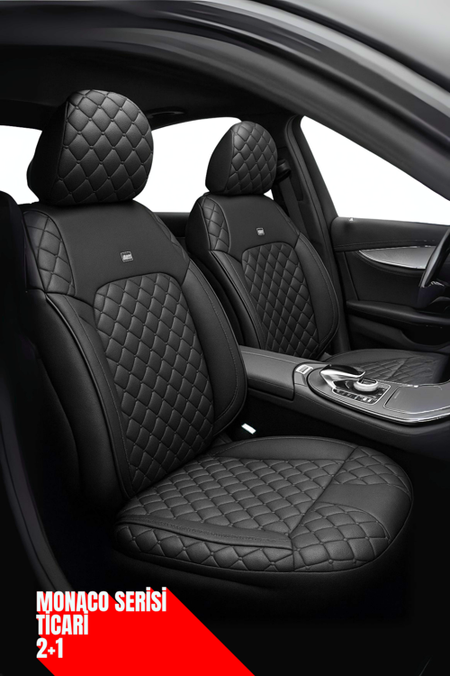 Toyota Yaris 2021 ve Sonrası Hatchback – Ticari Araç 2+1 Uyumlu Monaco Serisi Eviza Koltuk Kılıfı – Siyah, Kolay Montaj