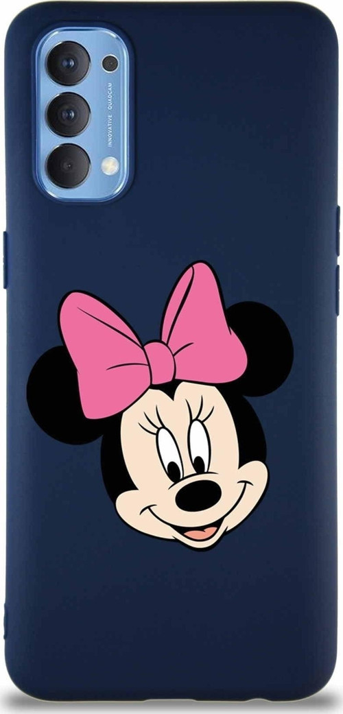 Oppo Reno 4 Soft Premier Kapak Minnie Mouse-C Tasarımlı Silikon Kılıf - Lacivert
