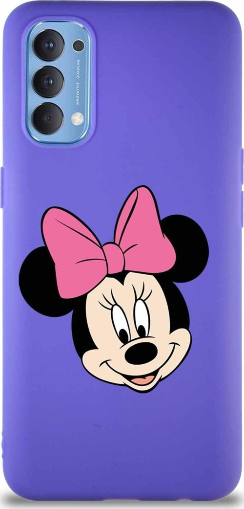 Oppo Reno 4 Soft Premier Kapak Minnie Mouse-C Tasarımlı Silikon Kılıf - Mor