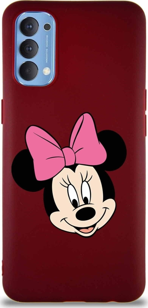 Oppo Reno 4 Soft Premier Kapak Minnie Mouse-C Tasarımlı Silikon Kılıf - Mürdüm