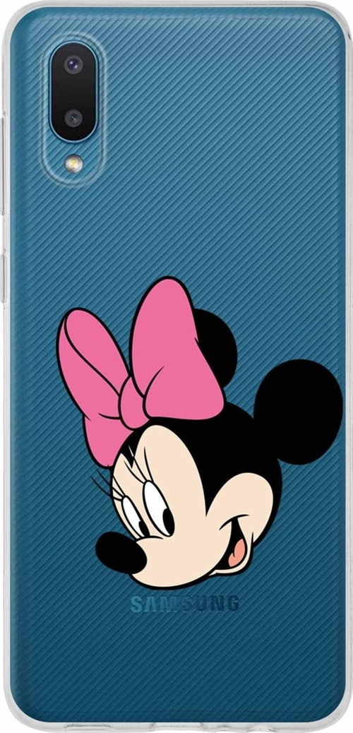 Samsung Galaxy A02 Kapak Minnie Mouse Tasarımlı Şeffaf Silikon Kılıf