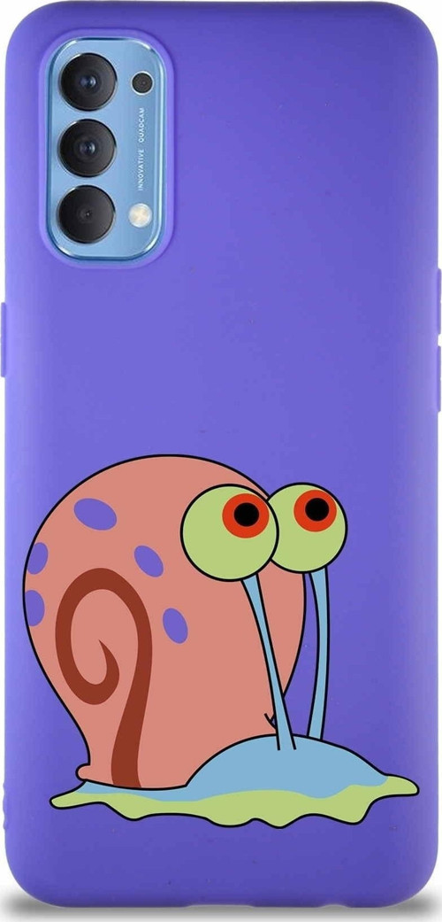 Oppo Reno 4 Soft Premier Kapak Salyangoz Gary Tasarımlı Silikon Kılıf - Mor