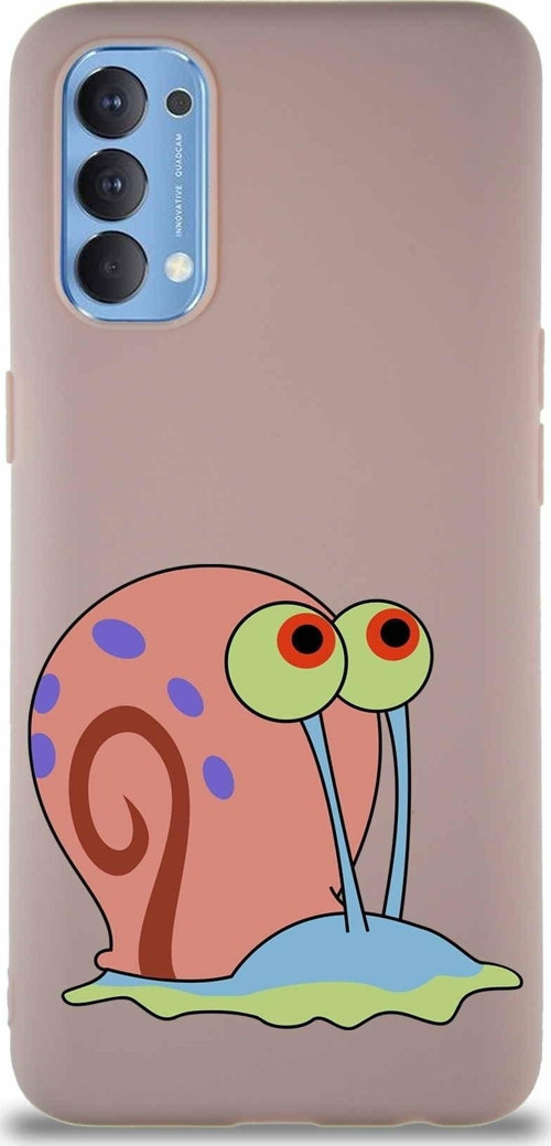 Oppo Reno 4 Soft Premier Kapak Salyangoz Gary Tasarımlı Silikon Kılıf - Pudra