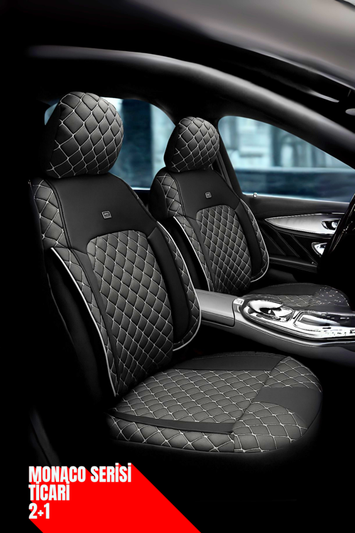 Hyundai Accent Blue 2018 ve Sonrası Sedan – Ticari Araç 2+1 Uyumlu Monaco Serisi Eviza Koltuk Kılıfı – Siyah, Kolay Montaj