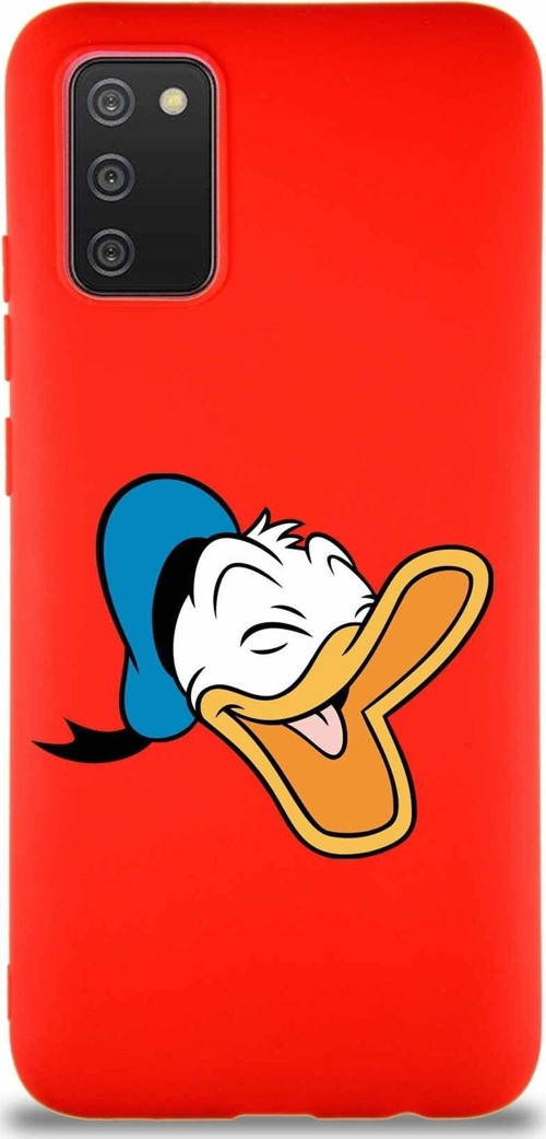 Samsung Galaxy A02S Soft Premier Kapak Donald Duck-E Tasarımlı Silikon Kılıf - Kırmızı