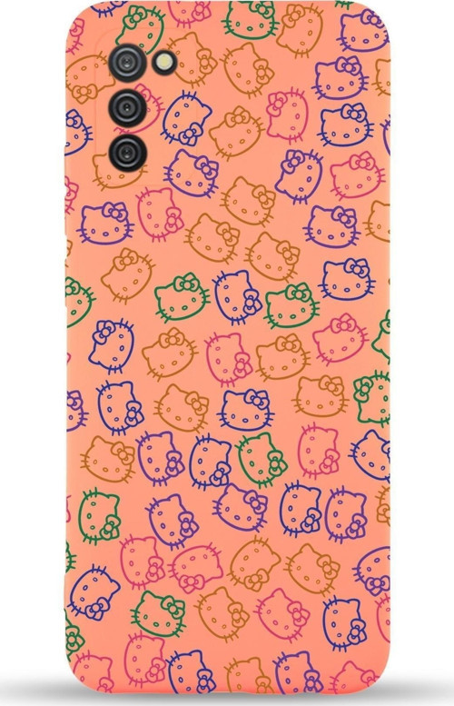 Samsung Galaxy A02S Uyumlu Lansman Kılıf Hello Kitty Tasarımlı Içi Kadife Kapak-Turuncu