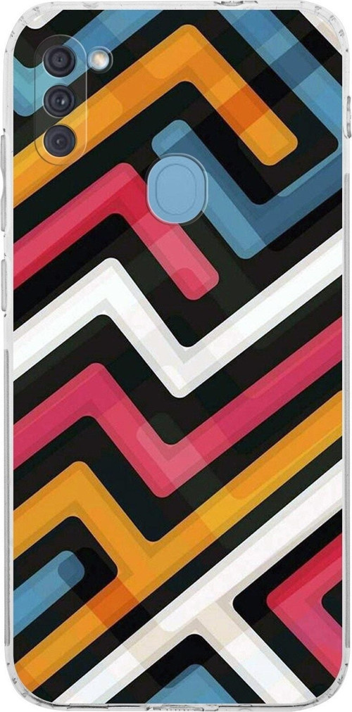 Samsung Galaxy A11 Kamera Korumalı Kapak Grafiti Labirent Tasarımlı Şeffaf Kılıf