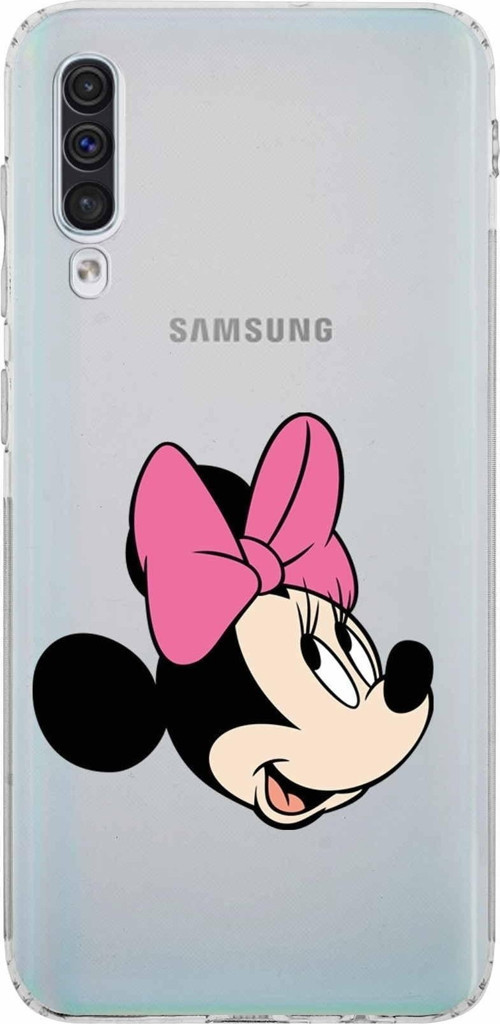 Samsung Galaxy A50 Kamera Korumalı Kapak Minnie Mouse Tasarımlı Şeffaf Kılıf