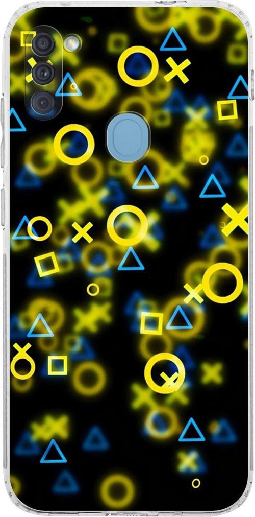 Samsung Galaxy A11 Kamera Korumalı Kapak Semboller Tasarımlı Şeffaf Kılıf
