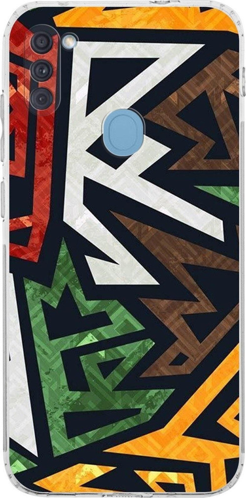 Samsung Galaxy A11 Kamera Korumalı Kapak Soyut Grafiti Tasarımlı Şeffaf Kılıf