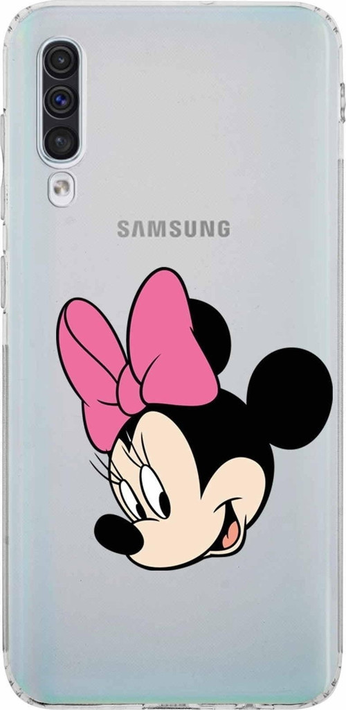 Samsung Galaxy A50 Kamera Korumalı Kapak Minnie Mouse Tasarımlı Şeffaf Kılıf