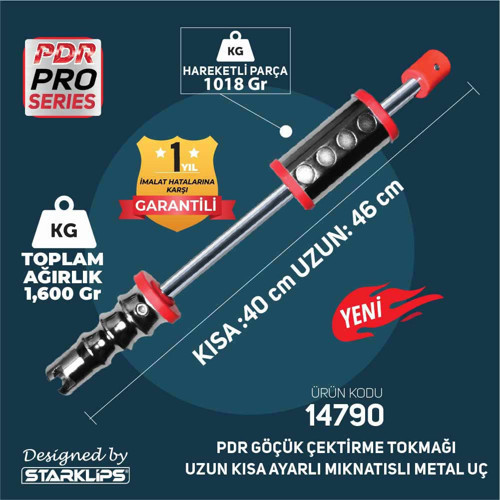 Pdr Kaporta Göçük Düz. Tokmağı Uzun Kısa Ayarlı Mil Mıknatısı Metal Uç Starklips 1,600KG K.40 U.46cm