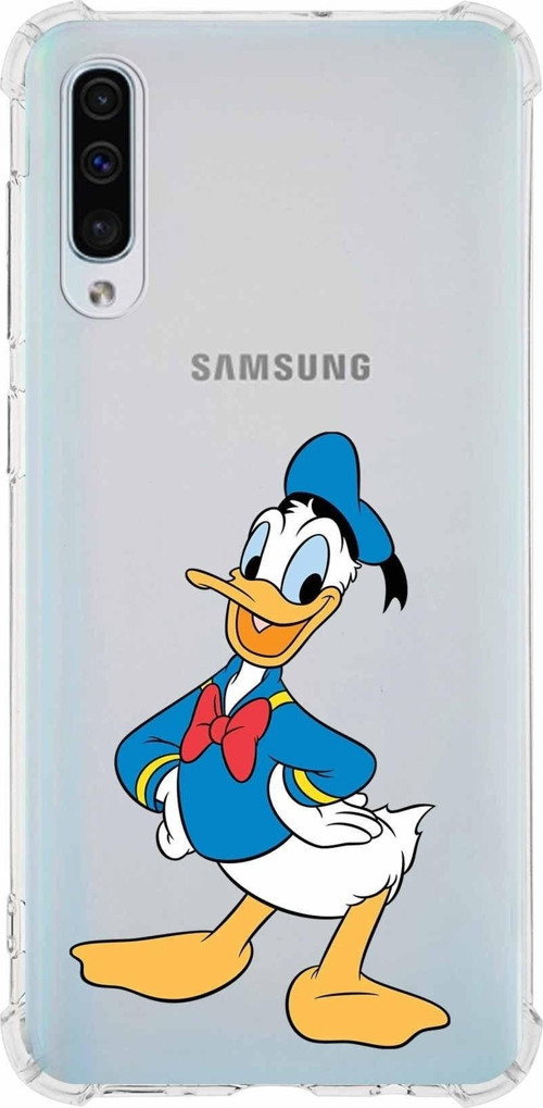 Samsung Galaxy A50 Köşe Korumalı Antişok Kapak Donald Duck Tasarımlı Şeffaf Kılıf