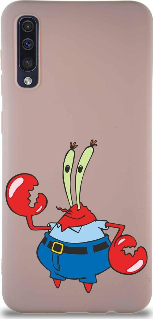 Samsung Galaxy A50 Soft Premier Kapak Bay Yengeç Tasarımlı Silikon Kılıf - Pudra