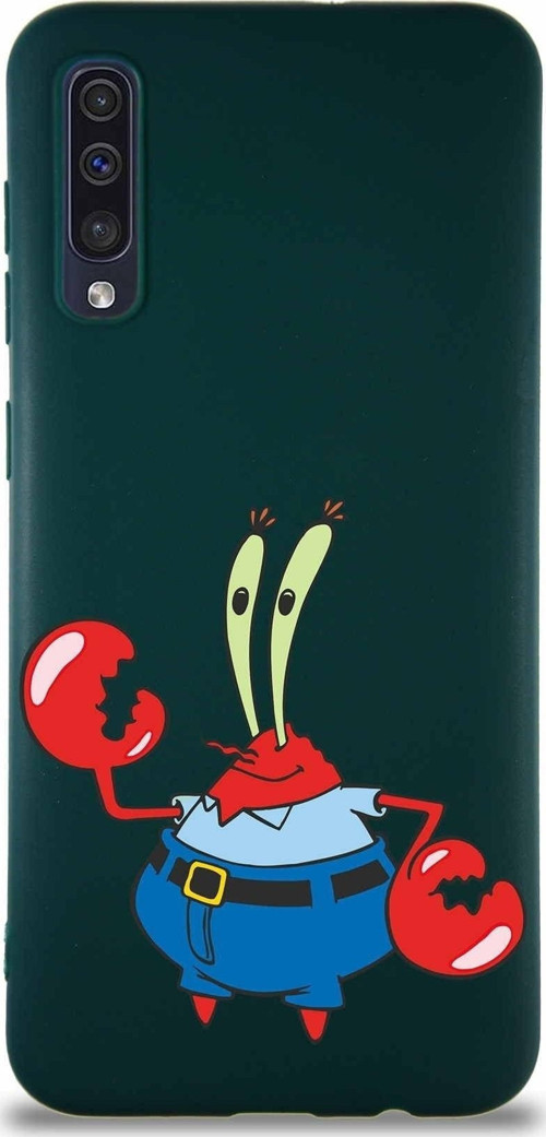 Samsung Galaxy A50 Soft Premier Kapak Bay Yengeç Tasarımlı Silikon Kılıf - Yeşil