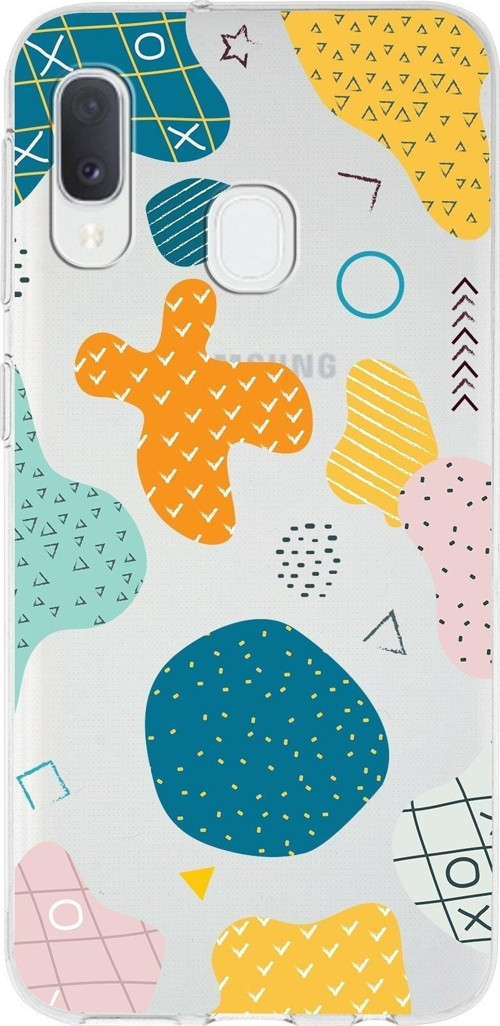 Samsung Galaxy A20E Uyumlu Kapak Geometrik Şekiller Tasarımlı Şeffaf Silikon Kılıf