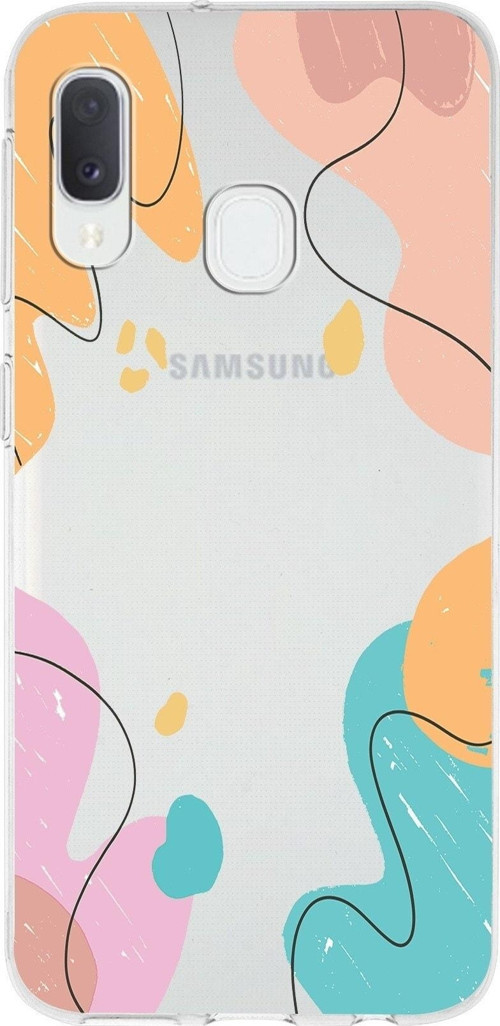 Samsung Galaxy A20E Uyumlu Kapak Karışık Renkler Tasarımlı Şeffaf Silikon Kılıf