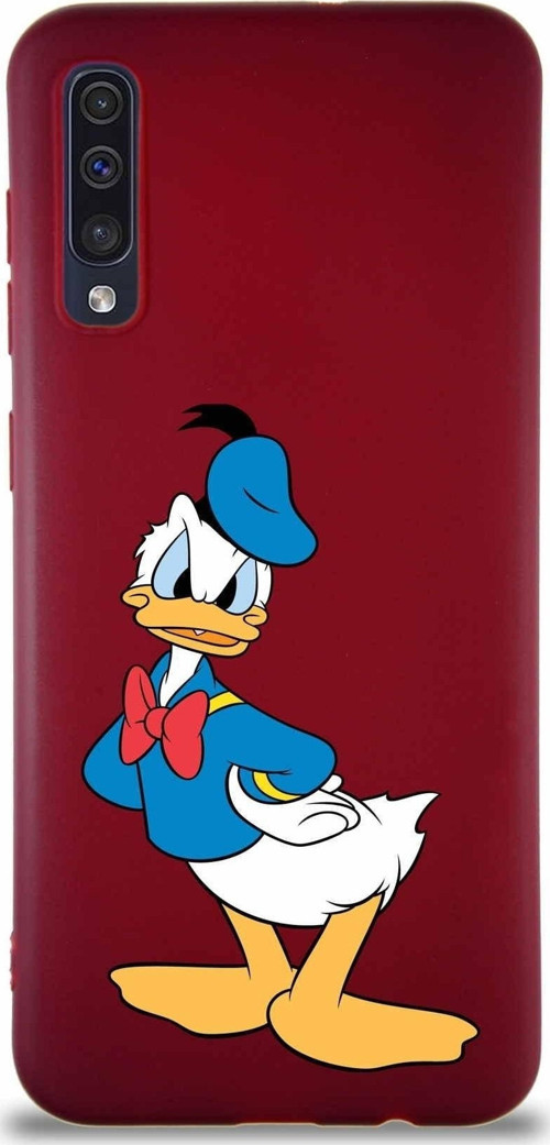 Samsung Galaxy A50 Soft Premier Kapak Donald Duck-D Tasarımlı Silikon Kılıf - Mürdüm