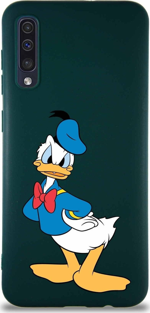 Samsung Galaxy A50 Soft Premier Kapak Donald Duck-D Tasarımlı Silikon Kılıf - Yeşil