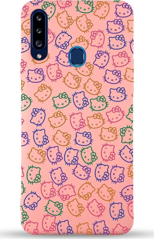 Samsung Galaxy A20S Uyumlu Lansman Kılıf Hello Kitty Tasarımlı Içi Kadife Kapak-Pembe