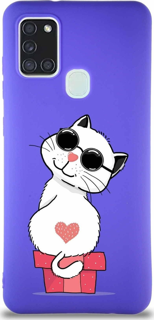 Samsung Galaxy A21S Soft Premier Kapak Coolcat Tasarımlı Silikon Kılıf - Mor