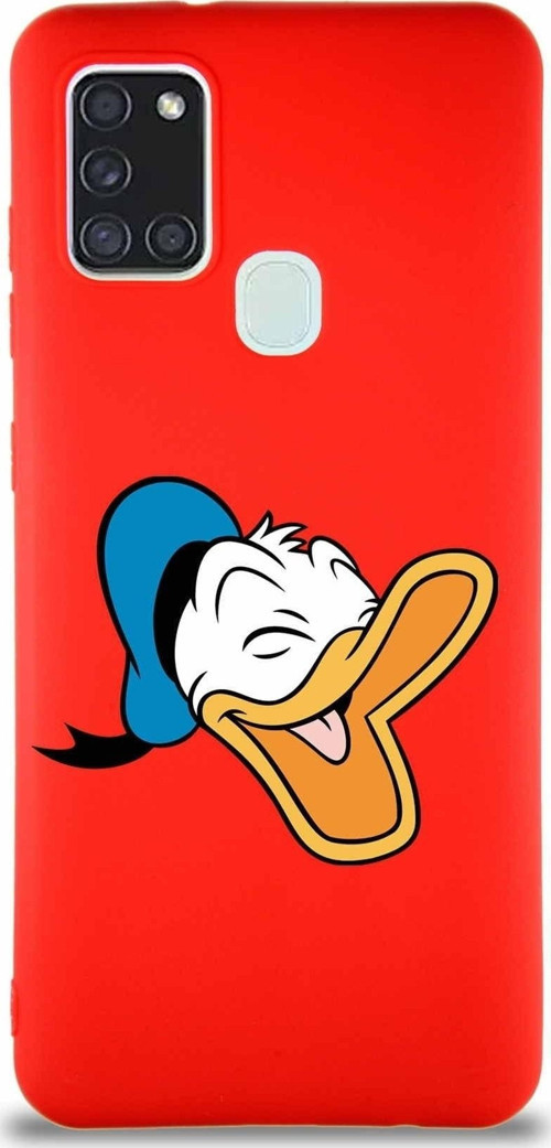 Samsung Galaxy A21S Soft Premier Kapak Donald Duck-E Tasarımlı Silikon Kılıf - Kırmızı