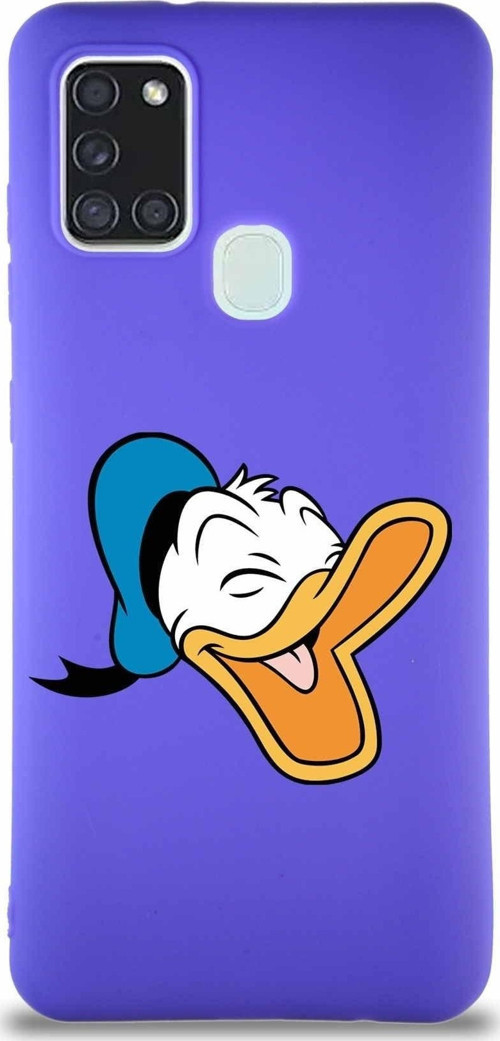 Samsung Galaxy A21S Soft Premier Kapak Donald Duck-E Tasarımlı Silikon Kılıf - Mor