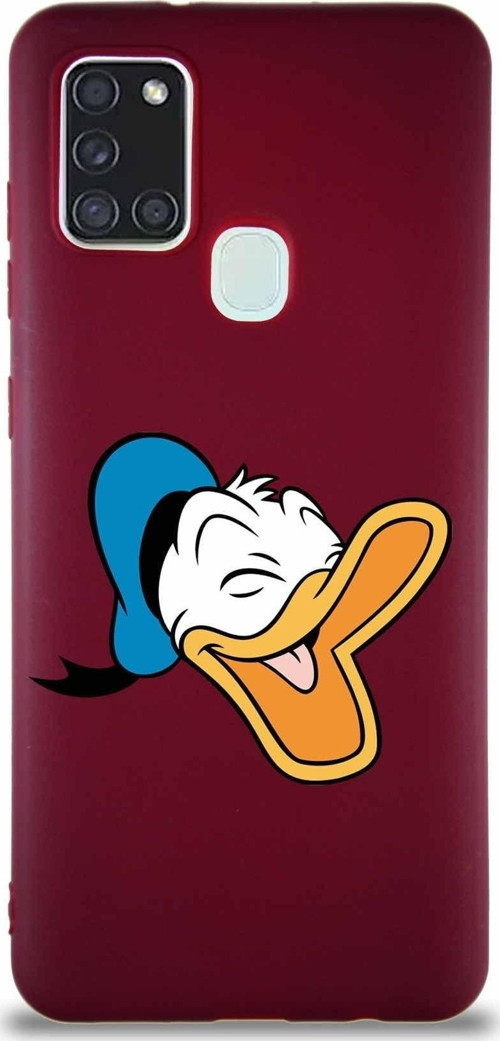 Samsung Galaxy A21S Soft Premier Kapak Donald Duck-E Tasarımlı Silikon Kılıf - Mürdüm