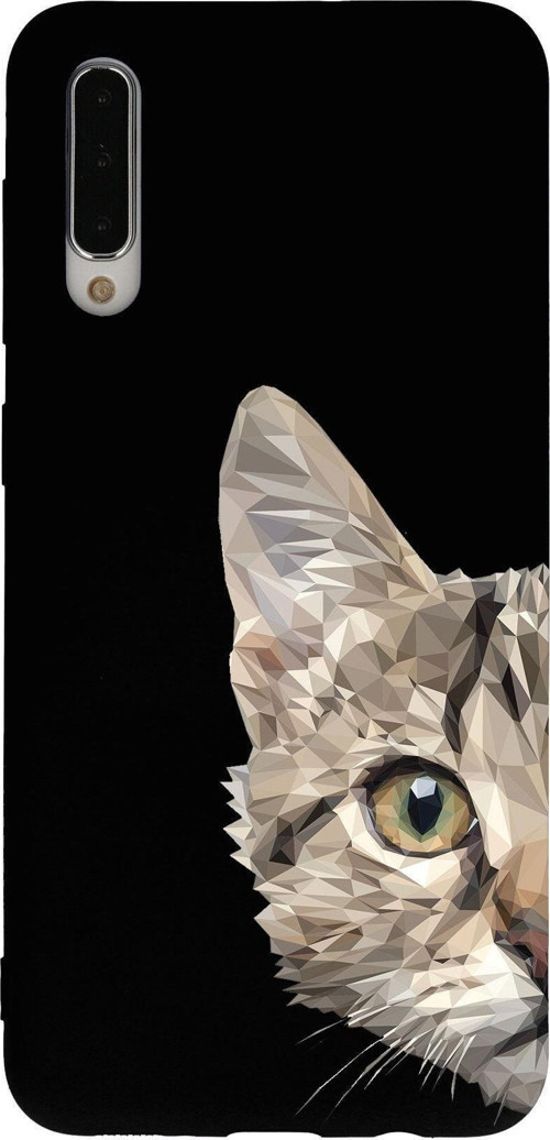 Samsung Galaxy A50 Uyumlu Lansman Kılıf Catface Tasarımlı Içi Kadife Kapak-Siyah