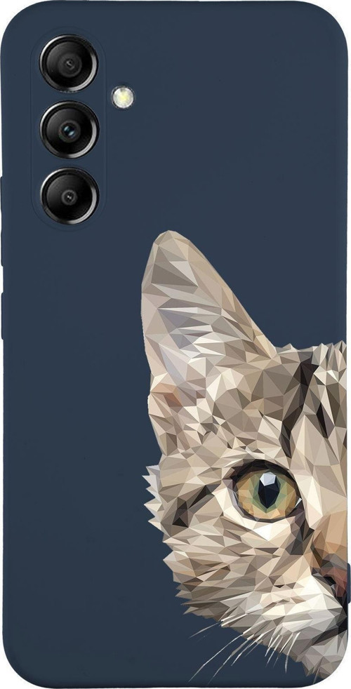 Samsung Galaxy A54 Uyumlu Lansman Kılıf Catface Tasarımlı Içi Kadife Kapak-Lacivert