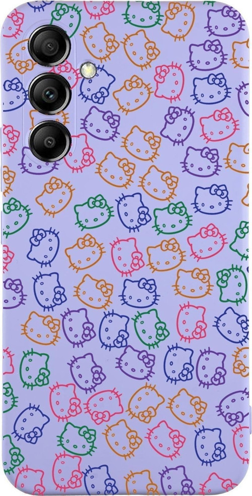 Samsung Galaxy A54 Uyumlu Lansman Kılıf Hello Kitty Tasarımlı Içi Kadife Kapak-Lila