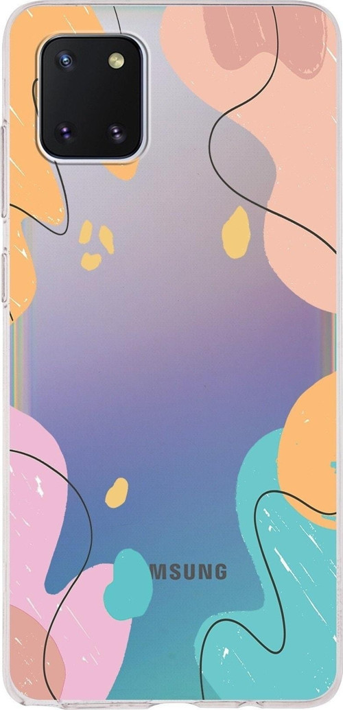 Samsung Galaxy A81 Uyumlu Kapak Karışık Renkler Tasarımlı Şeffaf Silikon Kılıf