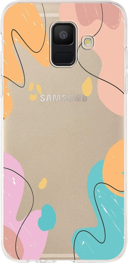 Samsung Galaxy A6 (2018) Uyumlu Kapak Karışık Renkler Tasarımlı Şeffaf Silikon Kılıf