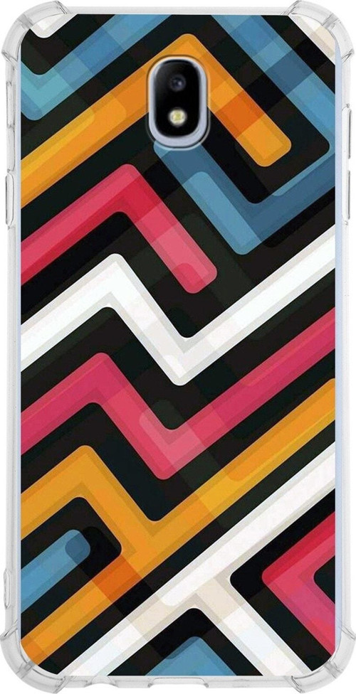 Samsung Galaxy J7 Pro Köşe Korumalı Antişok Kapak Labirent Grafiti Tasarımlı Şeffaf Kılıf