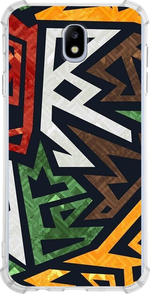 Samsung Galaxy J7 Pro Köşe Korumalı Antişok Kapak Soyut Grafiti Tasarımlı Şeffaf Kılıf