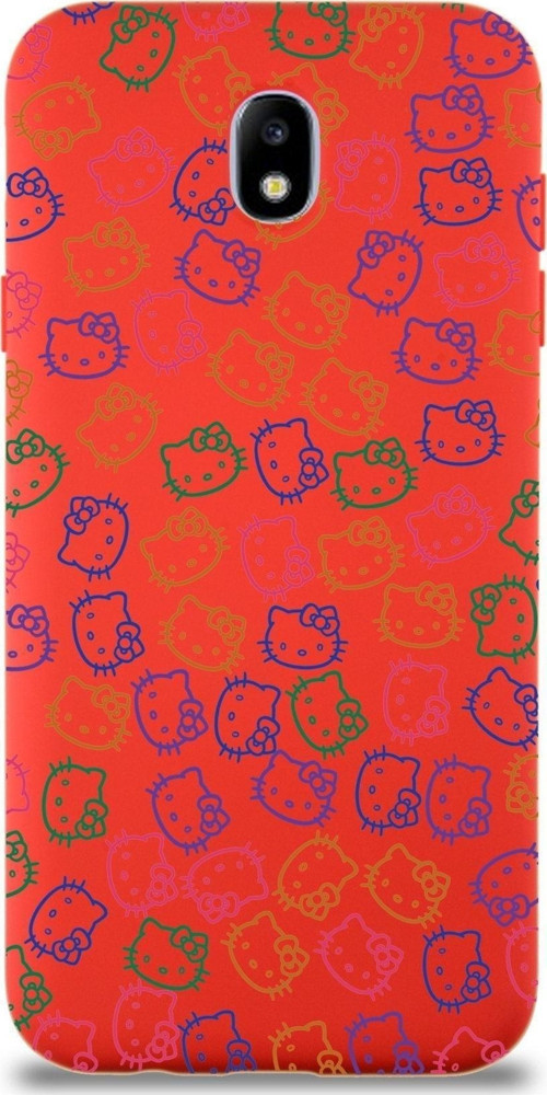 Samsung Galaxy J7 Pro Uyumlu Lansman Kılıf Hello Kitty Tasarımlı Içi Kadife Kapak-Kırmızı