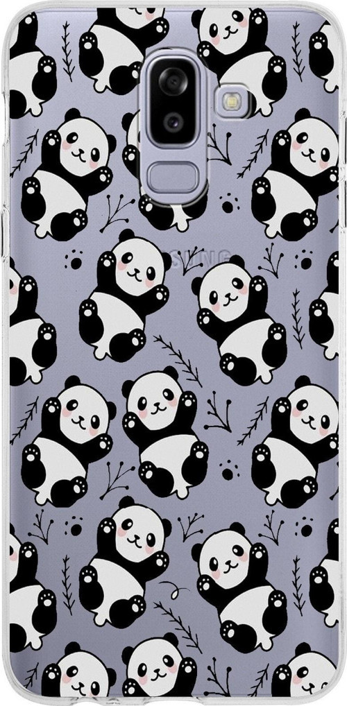 Samsung Galaxy J8 Kapak Panda Tasarımlı Şeffaf Silikon Kılıf