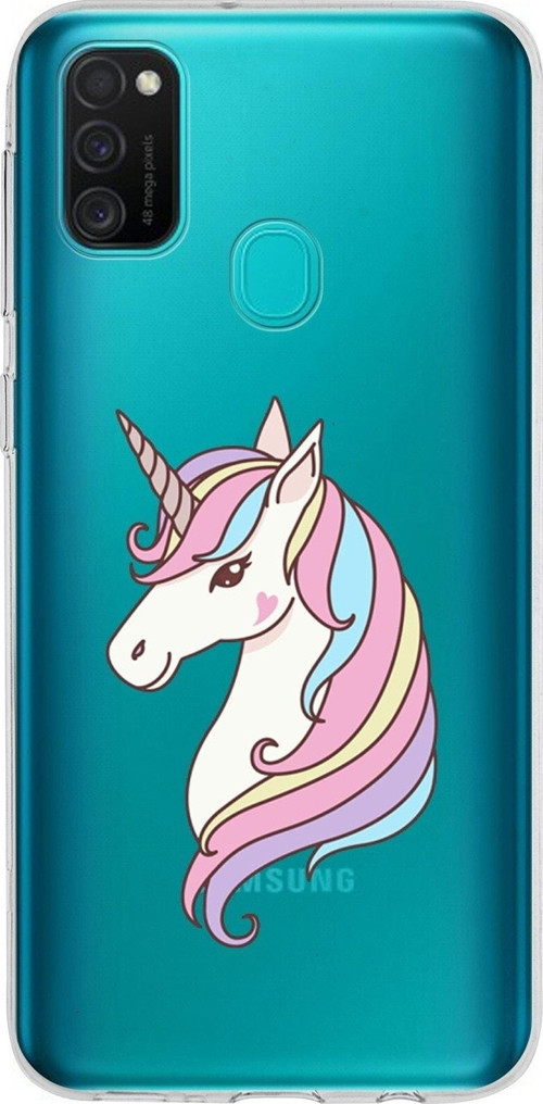 Samsung Galaxy M21 Kapak Unicorn Tasarımlı Şeffaf Silikon Kılıf