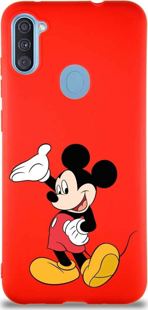 Samsung Galaxy M11 Soft Premier Kapak Mickey Mouse-C Tasarımlı Silikon Kılıf - Kırmızı