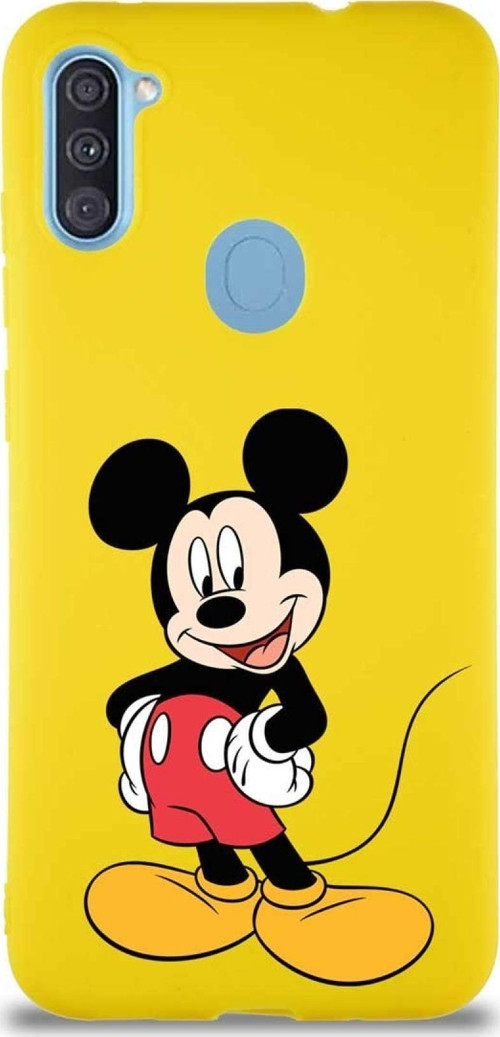 Samsung Galaxy M11 Soft Premier Kapak Mickey Mouse-E Tasarımlı Silikon Kılıf - Sarı