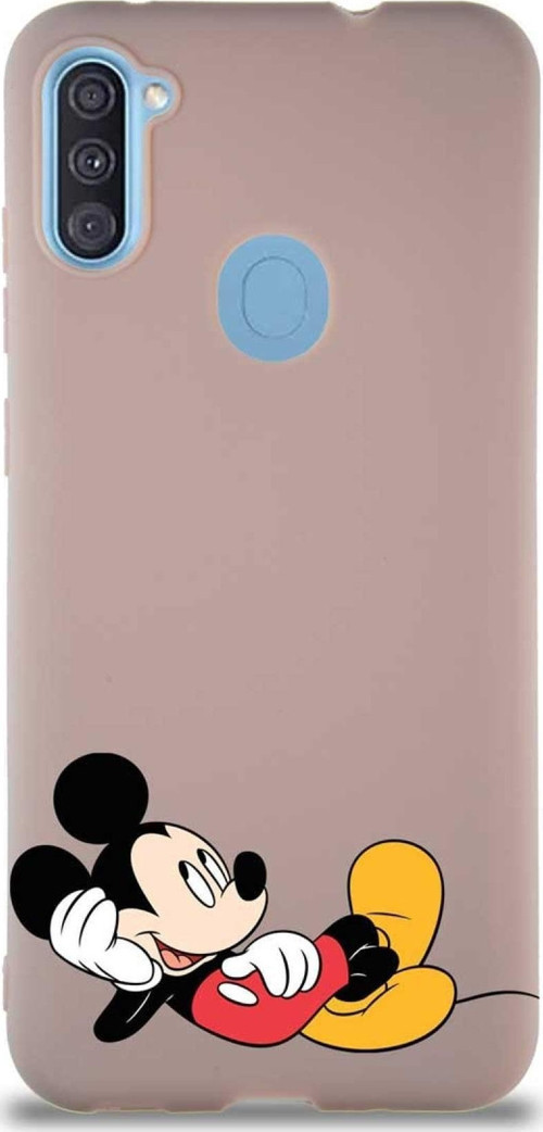 Samsung Galaxy M11 Soft Premier Kapak Mickey Mouse-F Tasarımlı Silikon Kılıf - Pudra