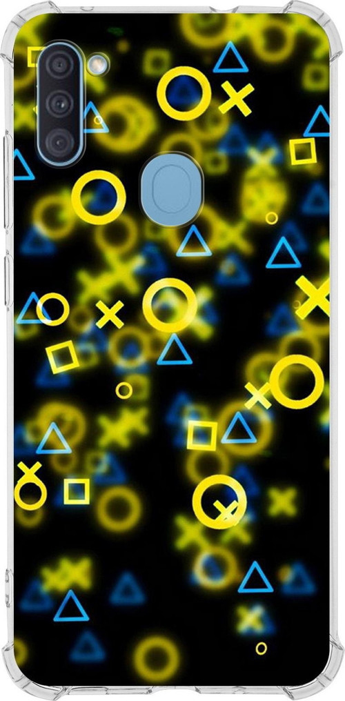 Samsung Galaxy M11 Uyumlu Köşe Korumalı Antişok Kapak Semboller Tasarımlı Şeffaf Kılıf
