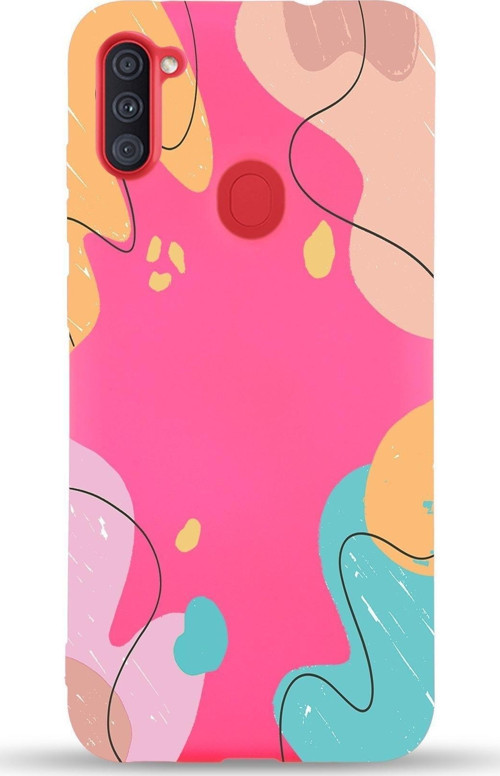 Samsung Galaxy M11 Uyumlu Lansman Kılıf Karışık Renkler Tasarımlı Içi Kadife Kapak-Neon Pembe
