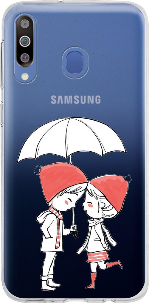 Samsung Galaxy M30 Kapak Aşk Tasarımlı Şeffaf Silikon Kılıf