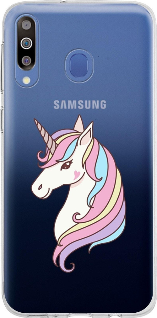 Samsung Galaxy M30 Kapak Unicorn Tasarımlı Şeffaf Silikon Kılıf