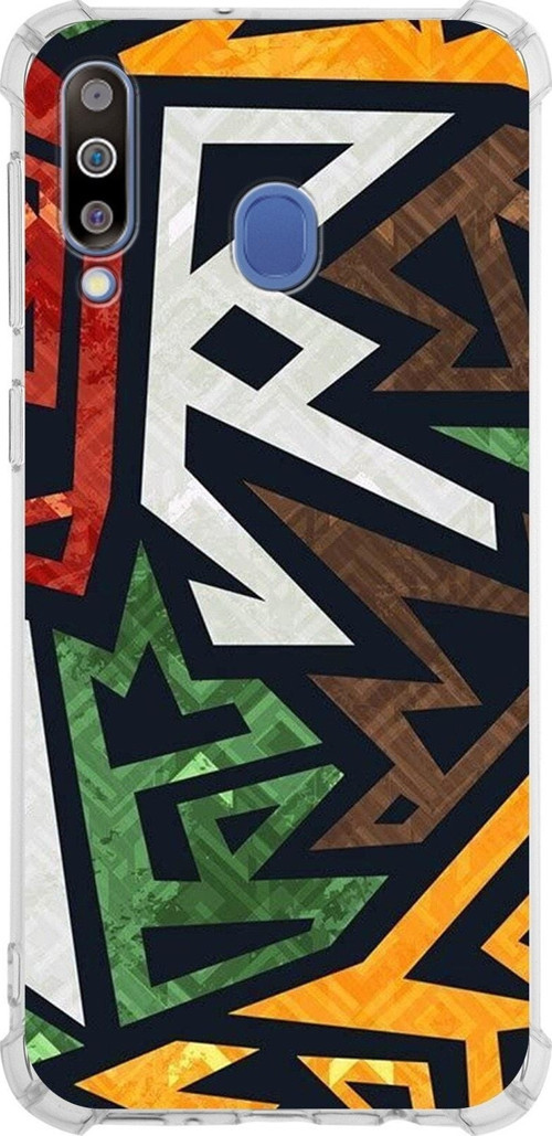 Samsung Galaxy M30 Köşe Korumalı Antişok Kapak Soyut Grafiti Tasarımlı Şeffaf Kılıf