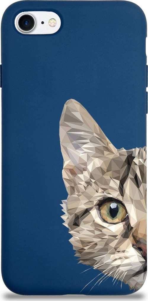 Apple Iphone 7 Uyumlu Lansman Kılıf Catface Tasarımlı Içi Kadife Kapak-Lacivert