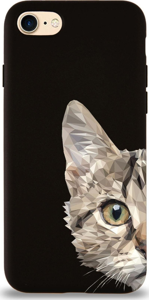 Apple Iphone 7 Uyumlu Lansman Kılıf Catface Tasarımlı Içi Kadife Kapak-Siyah