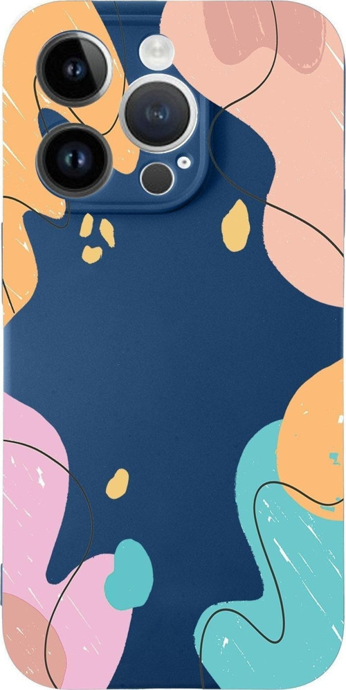 Apple Iphone 14 Pro Max Uyumlu Lansman Kılıf Karışık Renkler Tasarımlı Içi Kadife Kapak-Lacivert
